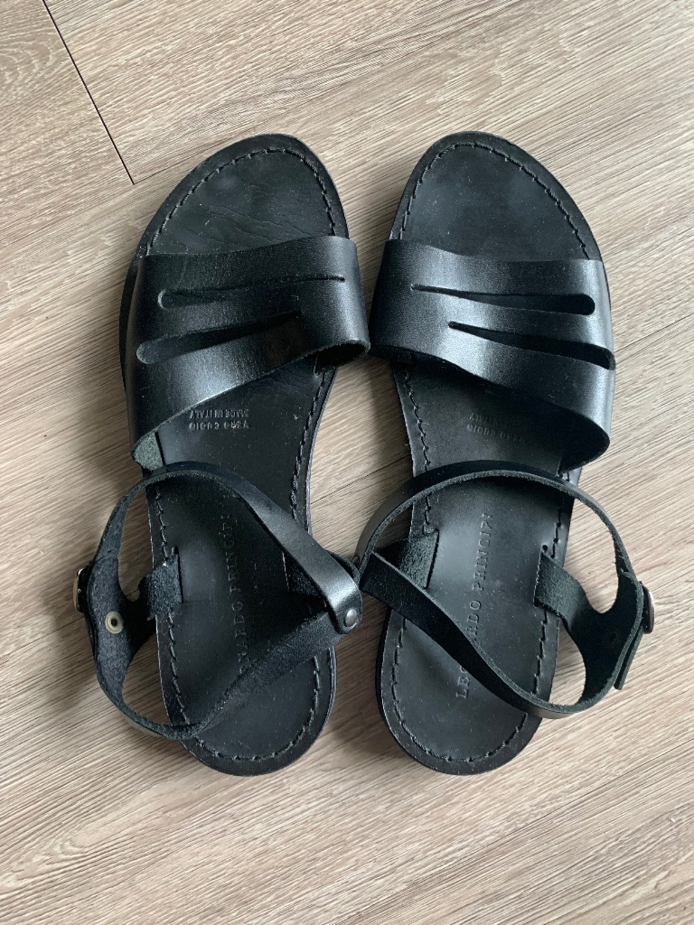 Black Leather Italian Sandals Size 7 (37)